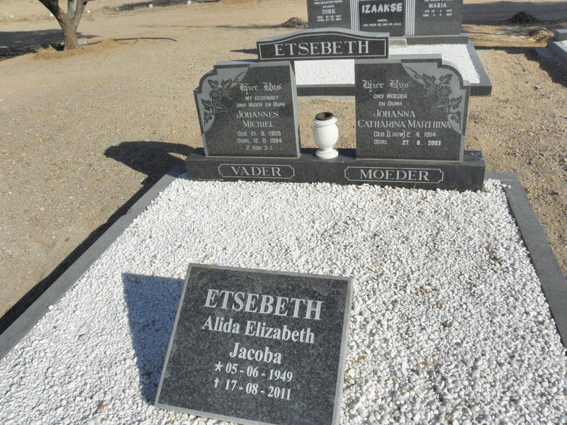 ETSEBETH Johannes Michiel 1909-1984 &amp; Johanna Catharina Marthina LOUW 1914-2003 :: ETSEBETH Alida Elizabeth Jacoba 1949-2011