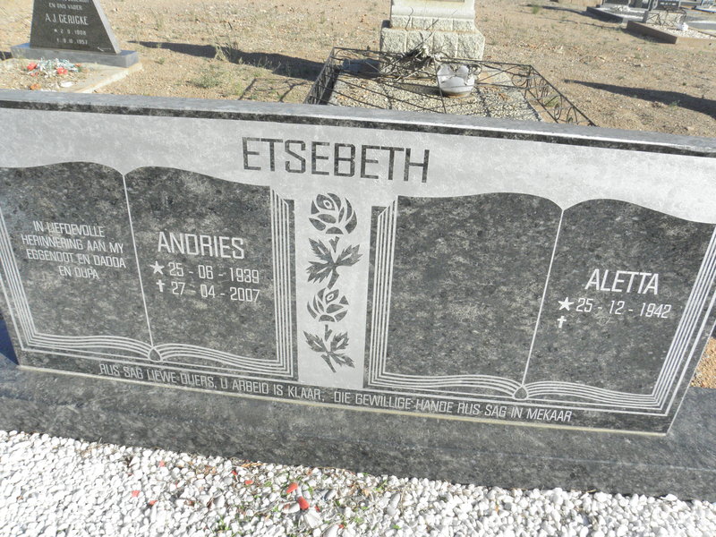 ETSEBETH Andries 1939-2007 &amp; Aletta 1942-