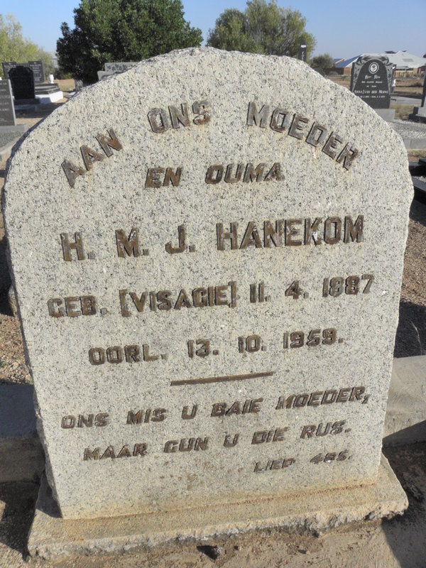 HANEKOM H.M.J. geb VISAGIE 1887-1959