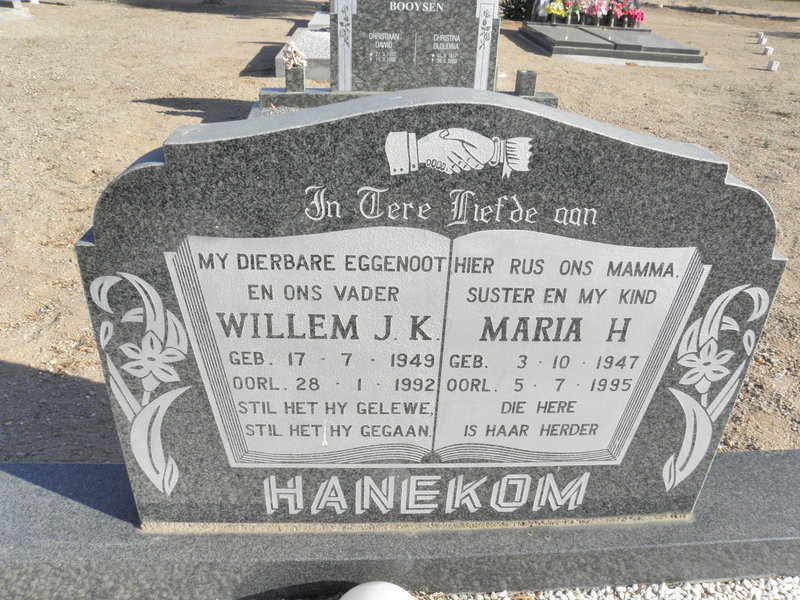 HANEKOM Willem J.K. 1949-1992 &amp; Maria H. 1947-1995