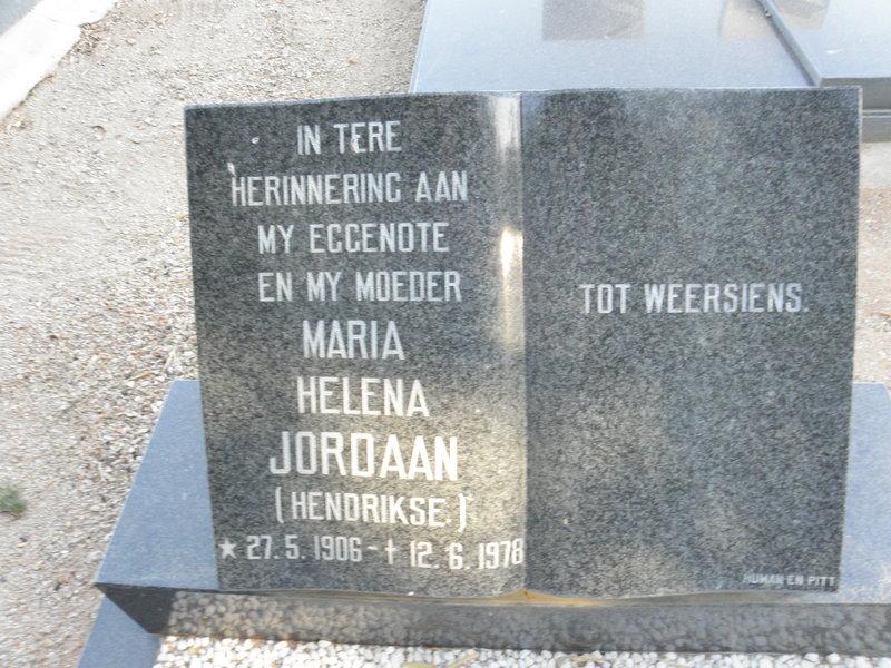 JORDAAN Maria Helena nee HENDRIKSE 1906-1978