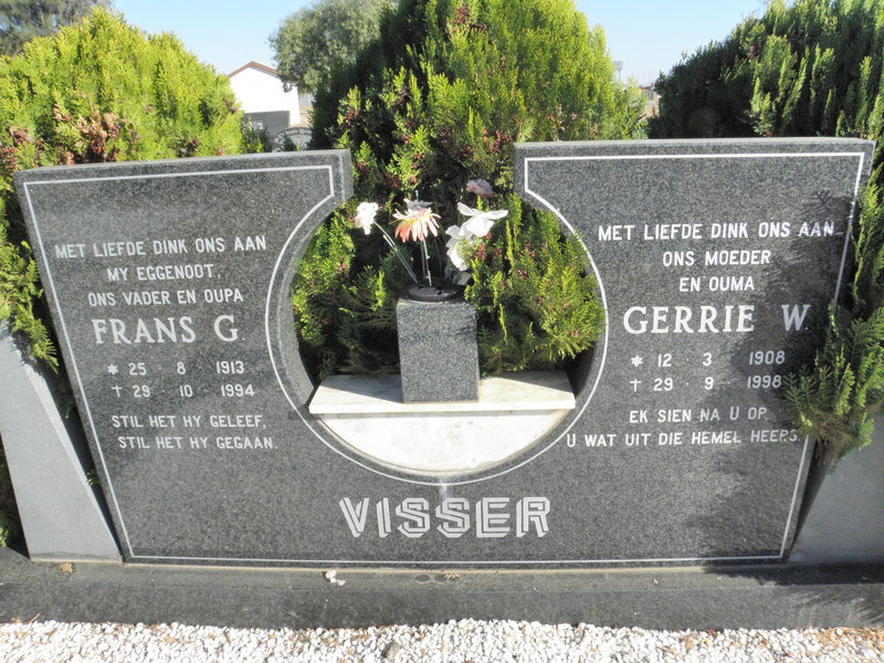 VISSER Frans G. 1913-1994 &amp; Gerrie W. 1908-1998