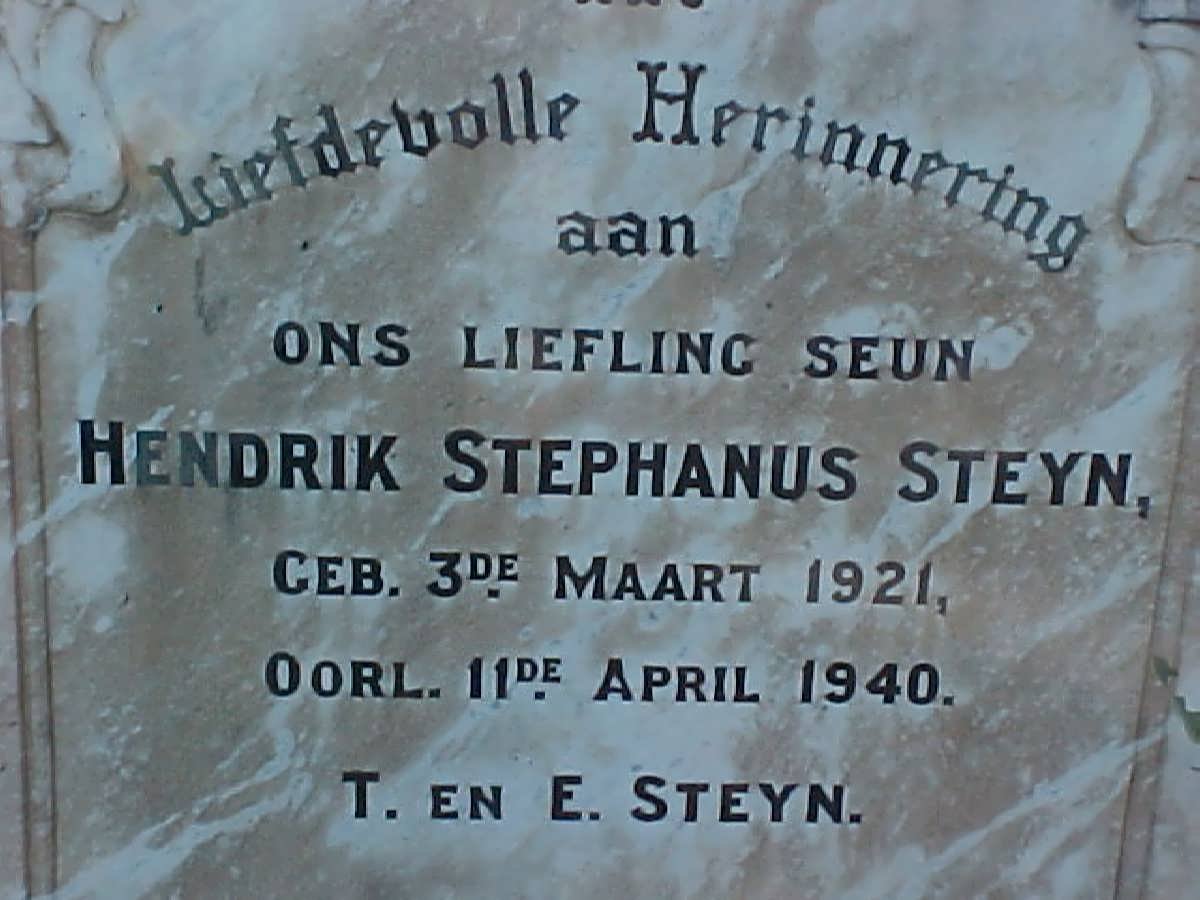 STEYN Hendrik Stephanus 1921-1940