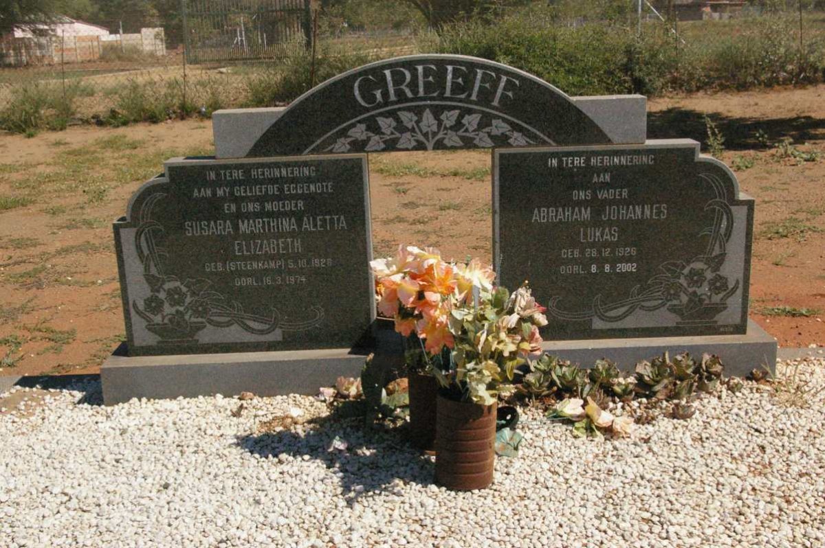 GREEFF Abraham Johannes Lukas 1926-2002 &amp; Susara Marthina Aletta Elizabeth STEENKAMP 1926-1974