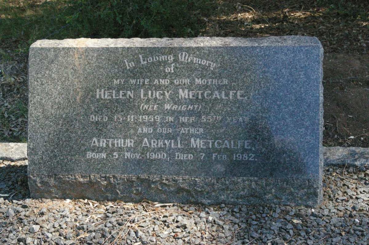 METCALFE Arthur Arkyll 1900-1982 &amp; Helen Lucy WRIGHT -1959