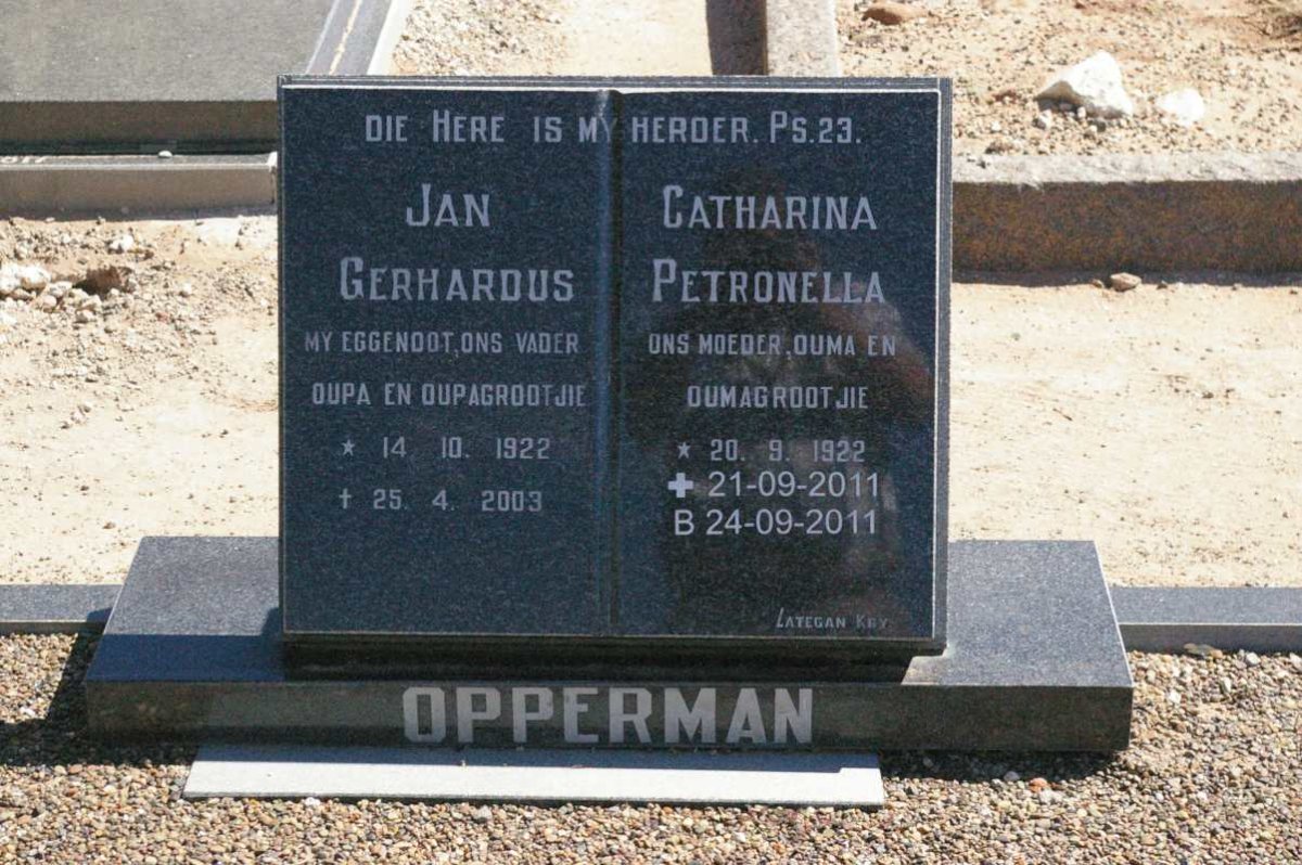OPPERMAN Jan Gerhardus 1922-2003 &amp; Catharina Petronella 1922-2011