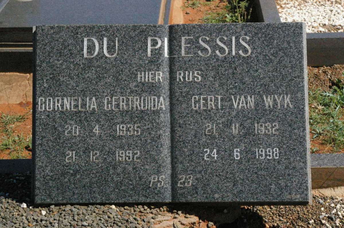PLESSIS Gert van Wyk, du 1932-1998 &amp; Cornelia Gertruida 1935-1992