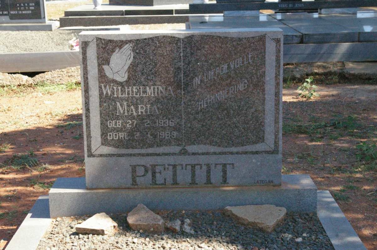PETTIT Wilhelmina Maria 1936-1989