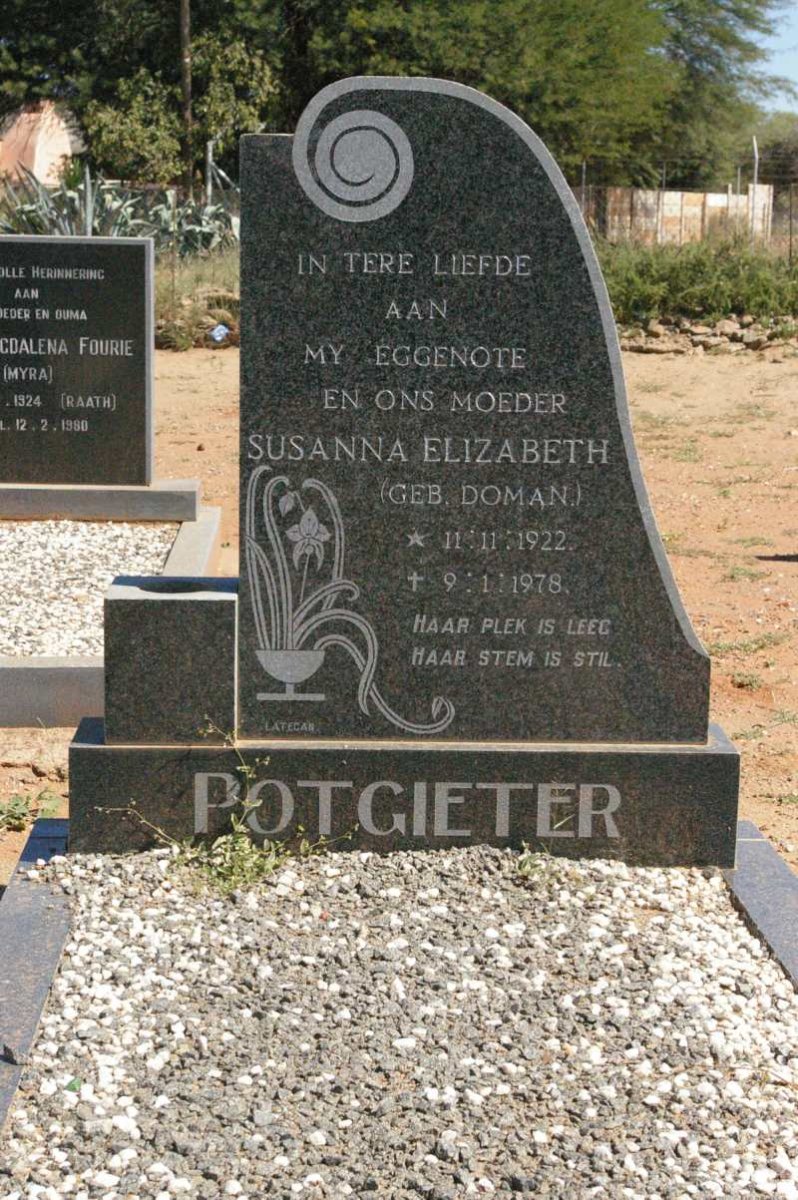 POTGIETER Susanna Elizabeth nee DOMAN 1922-1978