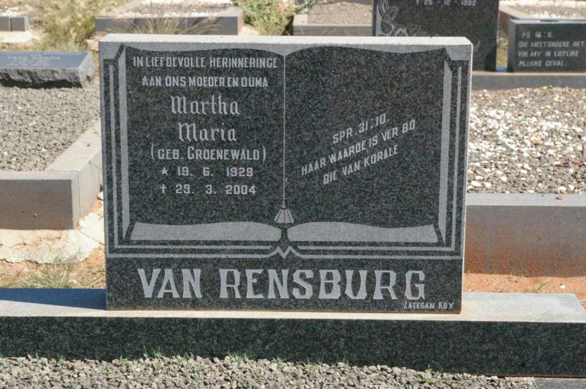 RENSBURG Martha Maria, van nee GROENEWALD 1928-2004