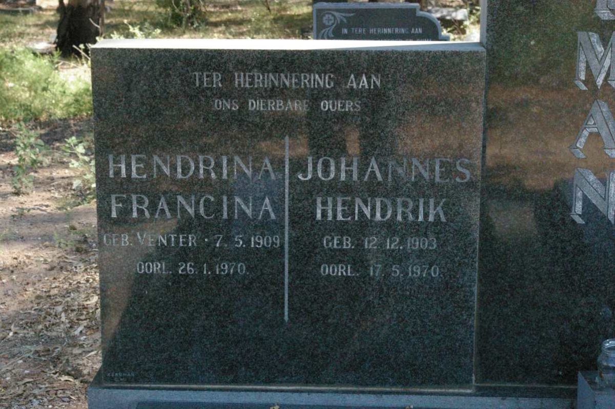 SNYMAN Johannes Hendrik 1903-1970 &amp; Hendrina Francina VENTER 1909-1970