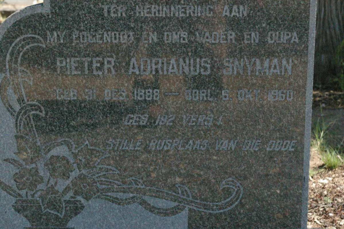SNYMAN Pieter Adrianus 18?8-1960