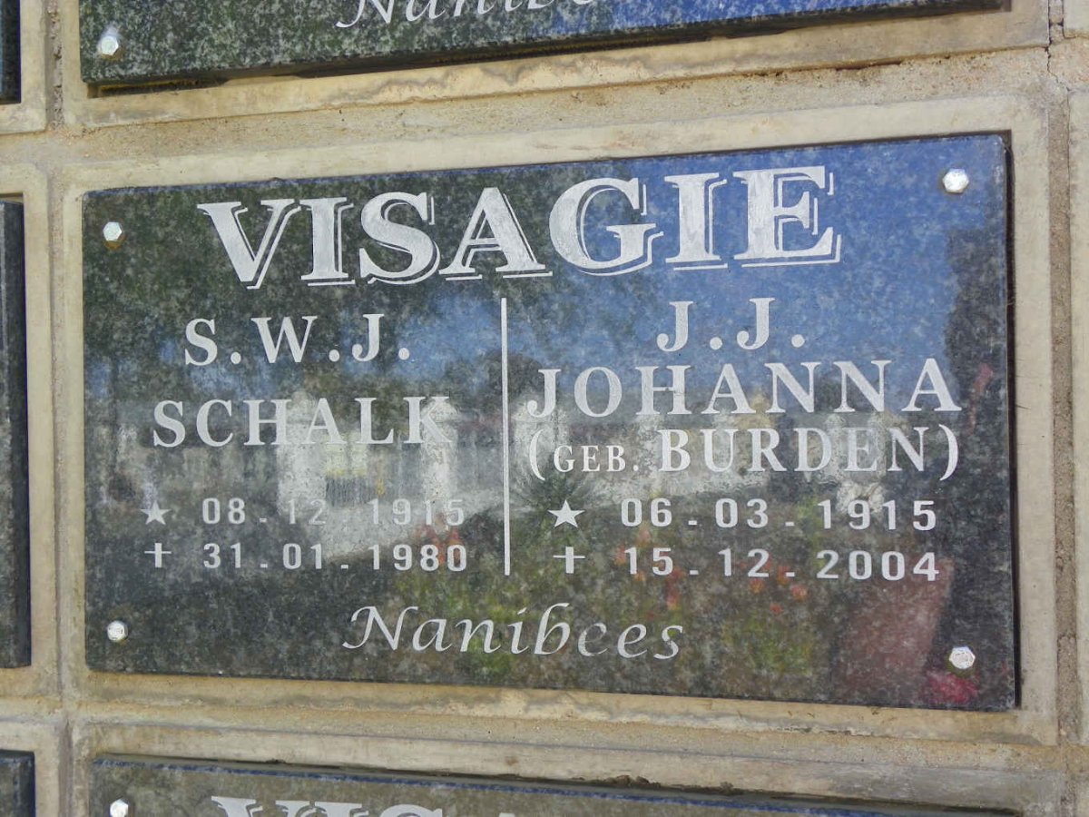 VISAGIE S.W.J. 1915-1980 &amp; J.J. BURDEN 1915-2004