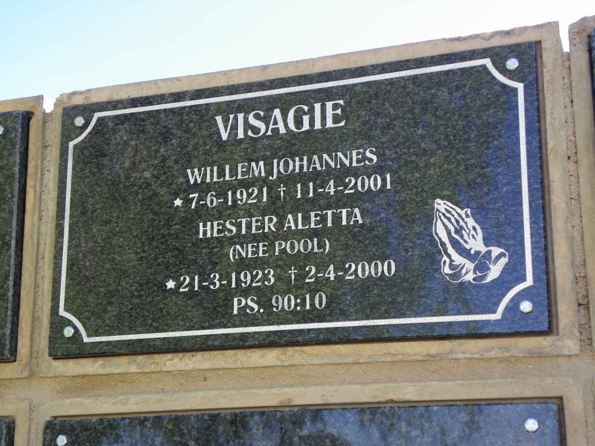 VISAGIE Willem Johannes 1921-2001 &amp; Hester Aletta POOL 1923-2000