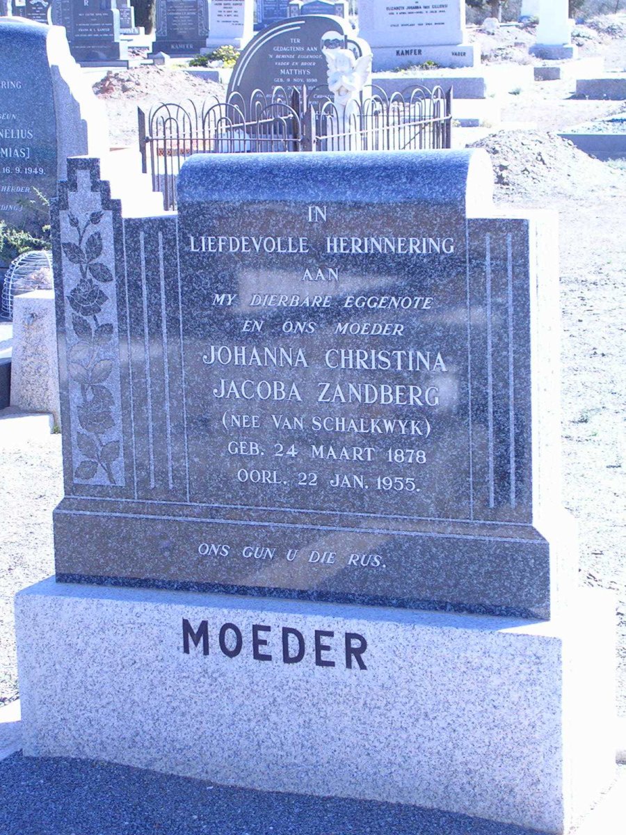 ZANDBERG Johanna Christina Jacoba geb. VAN SCHALKWYK 1878-1955
