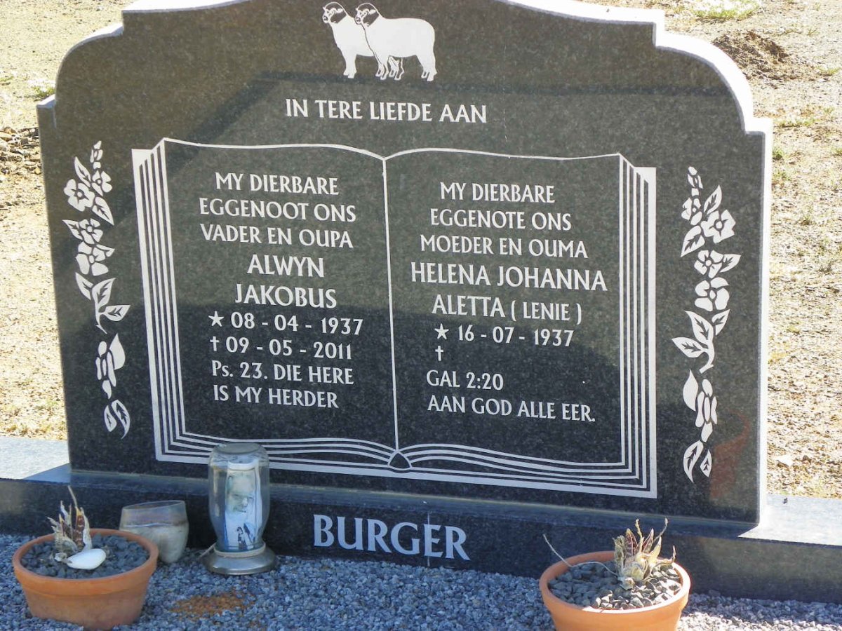 BURGER Alwyn Jakobus 1937-2011 &amp; Helena Johanna Aletta 1937-