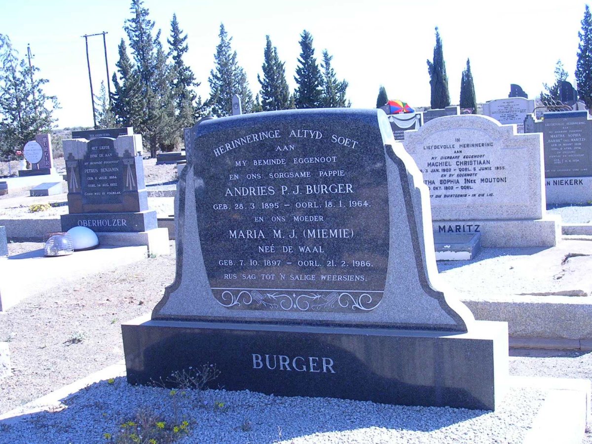 BURGER Andries P.J. 1895-1964 &amp; Maria M.J. DE WAAL 1897-1986