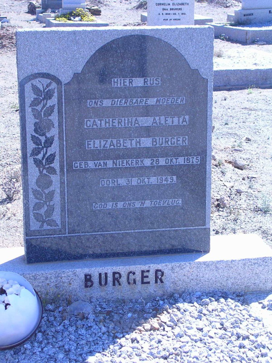BURGER Catherina Aletta Elizabeth nee VAN NIEKERK 1875-1949