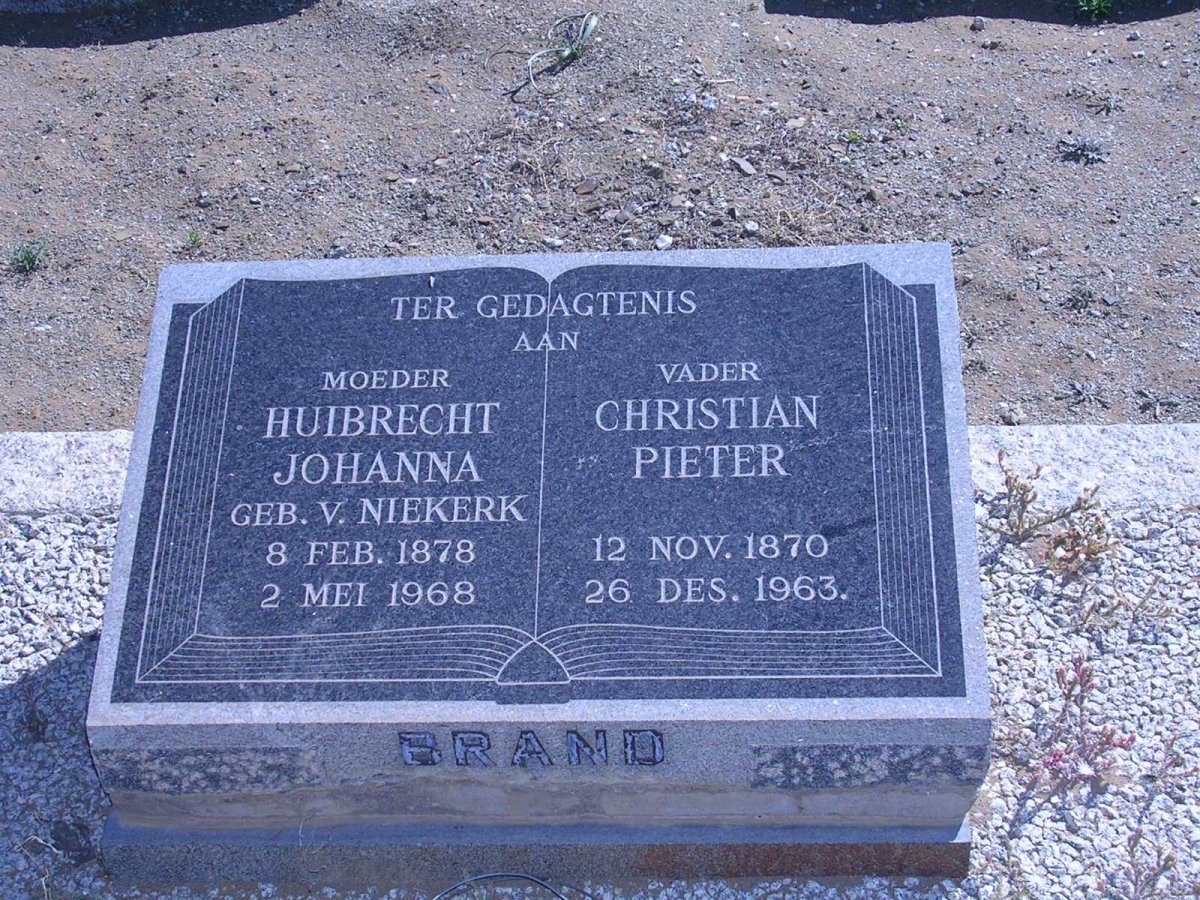 BRAND Christian Pieter 1870-1963 &amp; Huibrecht Johanna V. NIEKERK 1878-1968