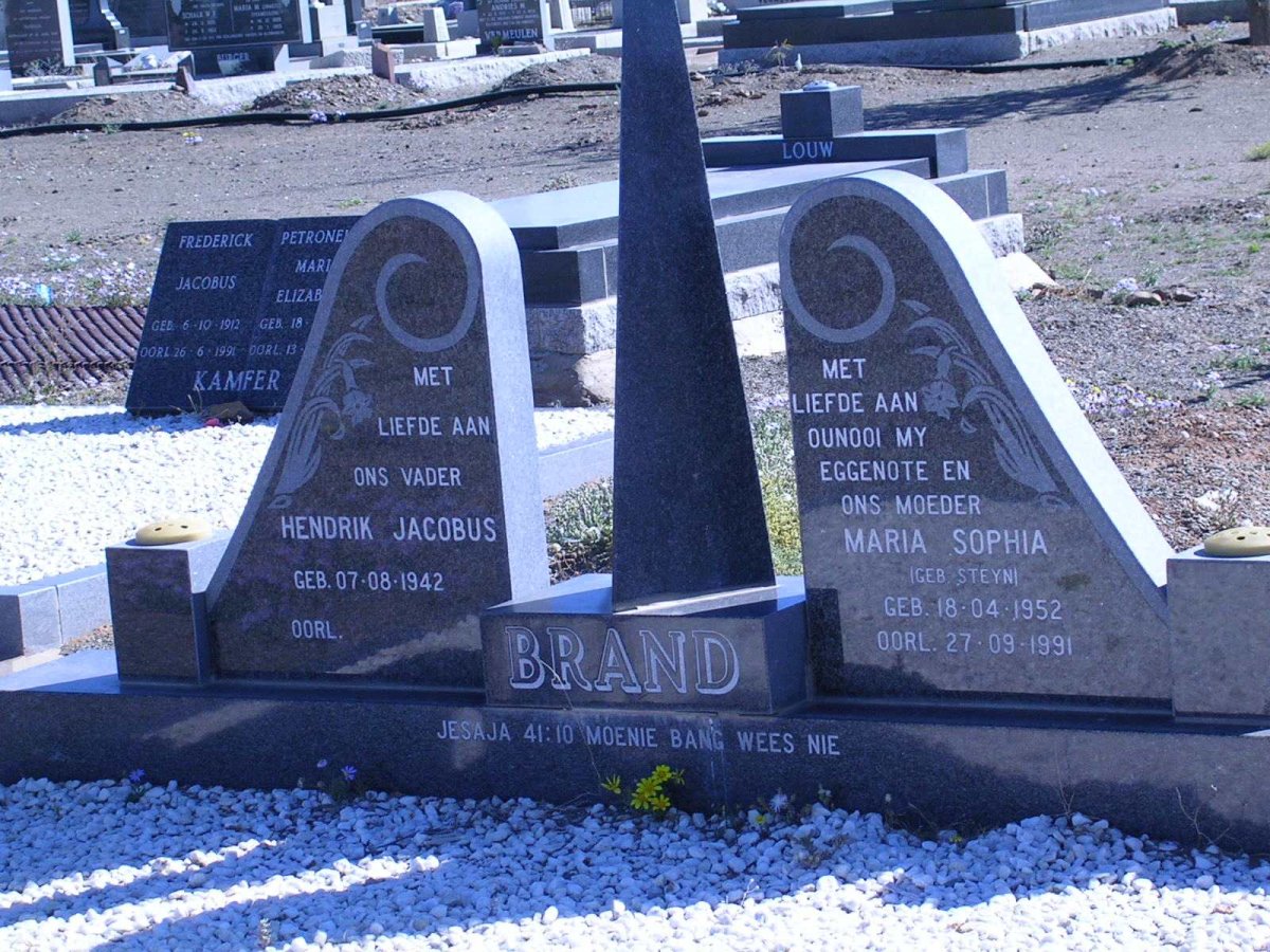 BRAND Hendrik Jacobus 1942- &amp; Maria Sophia STEYN 1952-1991