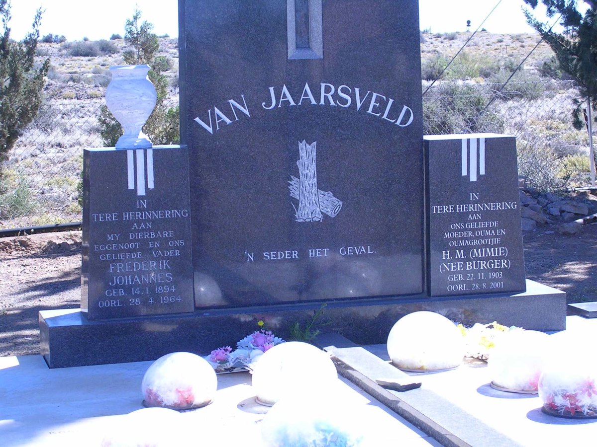 JAARSVELD Frederik Johannes, van 1894-1964 &amp; H.M. BURGER 1903-2001