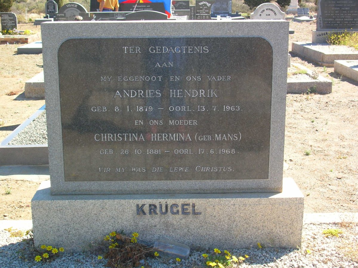 KRÜGEL Andries Hendrik 1879-1963 &amp; Christina Hermina MANS 1881-1968