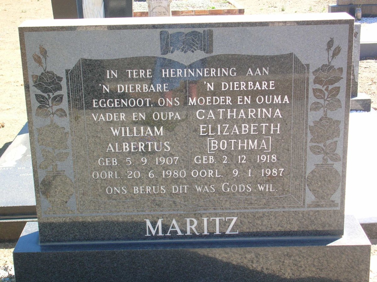 MARITZ William Albertus 1907-1980 &amp; Catharina Elizabeth BOTHMA 1918-1987