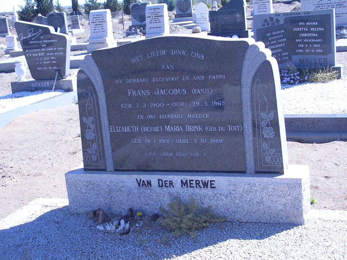 MERWE Frans Jacobus, van der 1900-1965 &amp; Elizabeth Maria B. DU TOIT 1901-1969
