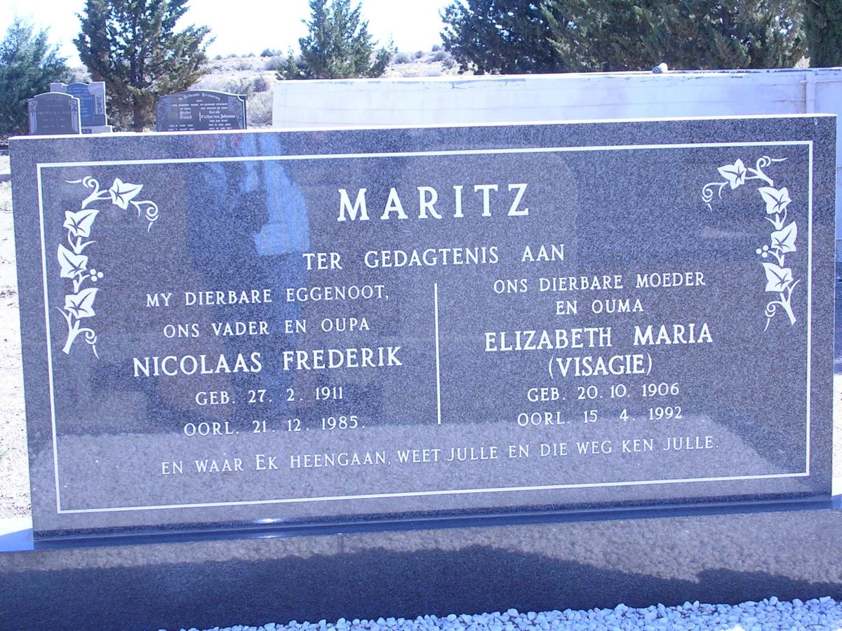 MARITZ Nicolaas Frederik 1911-1985 &amp; Elizabeth Maria VISAGIE 1906-1992
