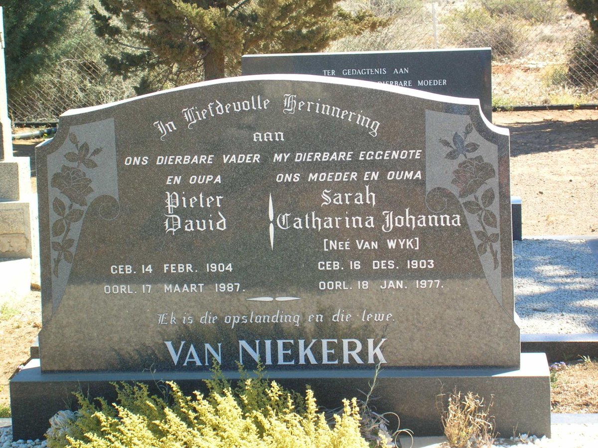 NIEKERK Pieter David, van 1904-1987 &amp; Sarah Catharina J. VAN WYK 1903-1977