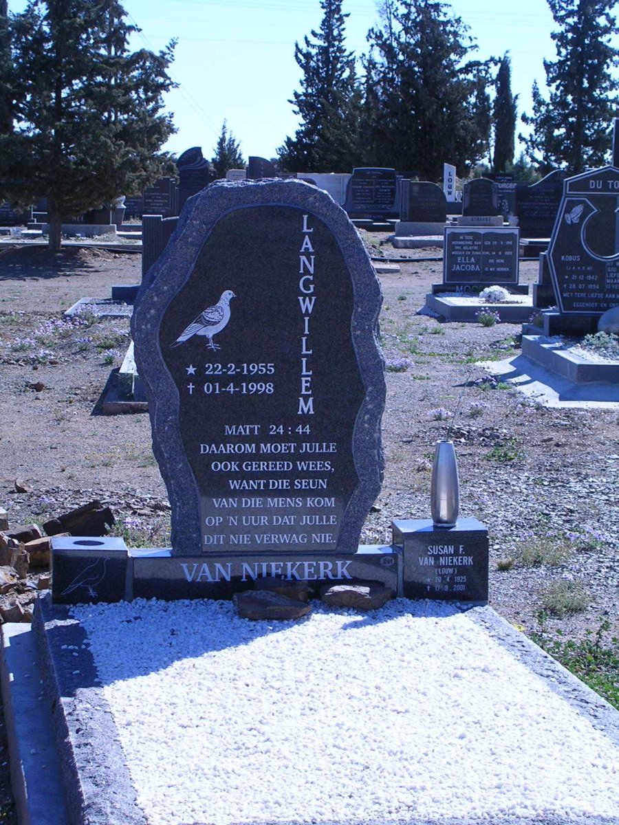 NIEKERK Langwillem, van 1955-1998 &amp; Susan F. LOUW 1925-2001