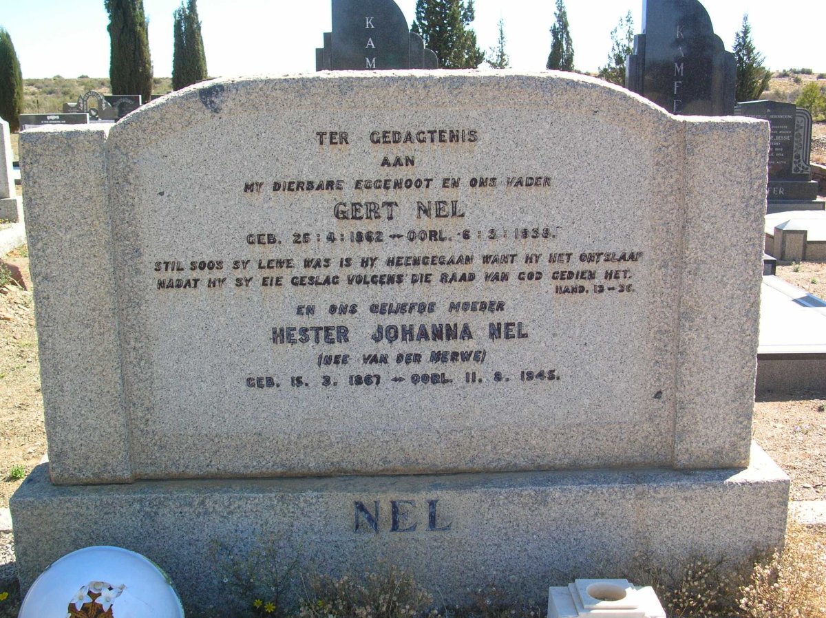 NEL Gert 1862-1938 &amp; Hester Johanna VAN DER MERWE 1867-1945