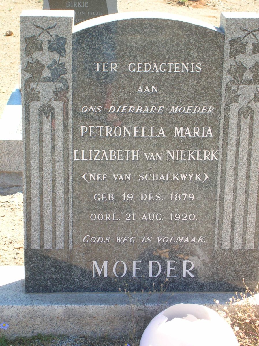 NIEKERK Petronella Maria Elizabeth, van nee VAN SCHALKWYK 1879-1920