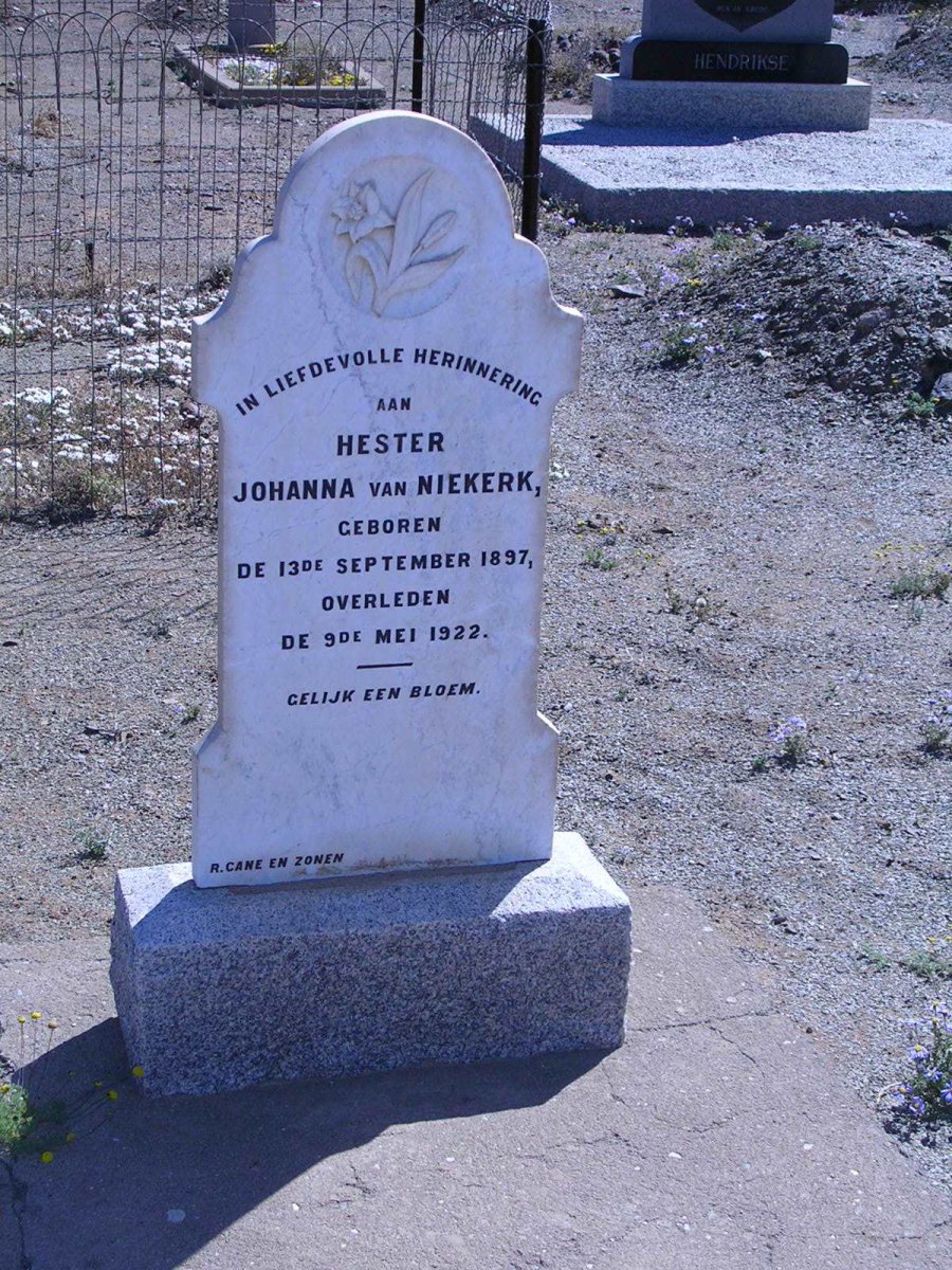 NIEKERK Hester Johanna, van 1897-1922
