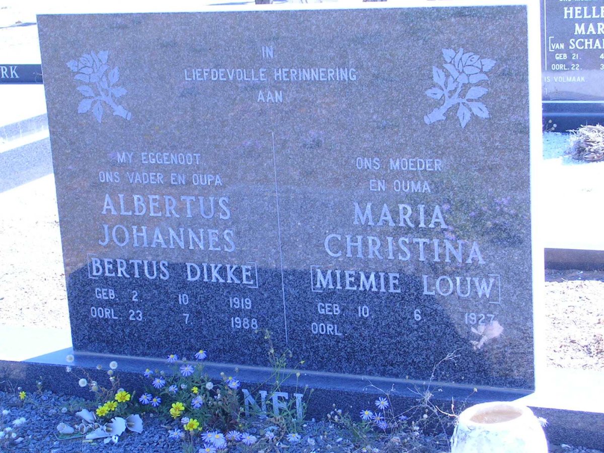 NEL Albertus Johannes 1919-1988  &amp; Maria Christina LOUW 1927-