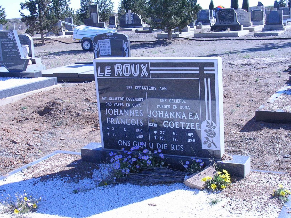 ROUX Johannes Francois, le 1910-1989 &amp; Johanna E.A. COETZEE 1915-1999