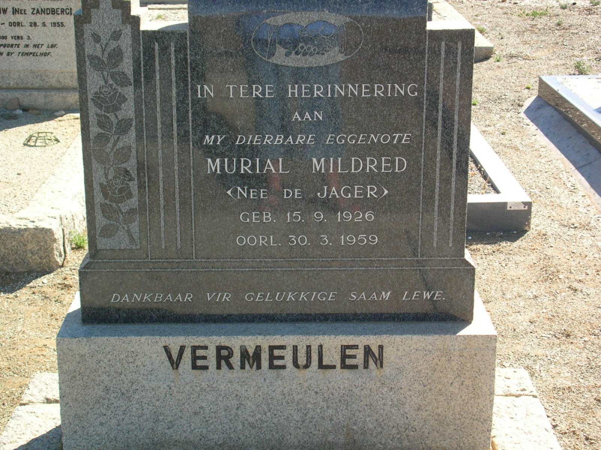 VERMEULEN Muriel Mildred nee DE JAGER 1926-1959