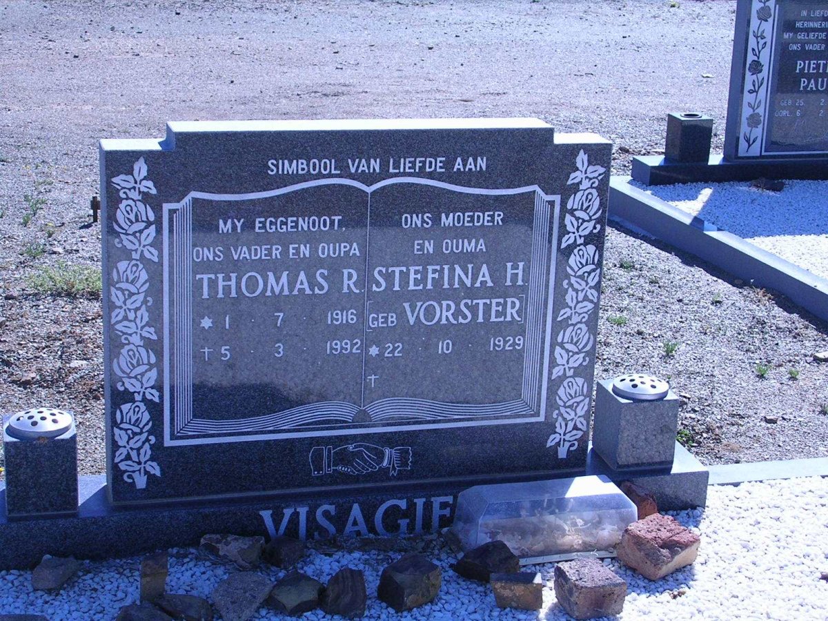 VISAGIE Thomas R. 1916-1992 &amp; Stefina H. VORSTER 1929-