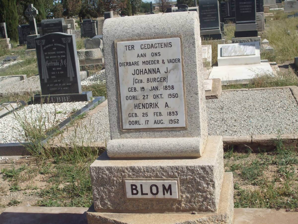 BLOM Hendrik A. 1893-1952 &amp; Johanna J. BURGER 1898-1950