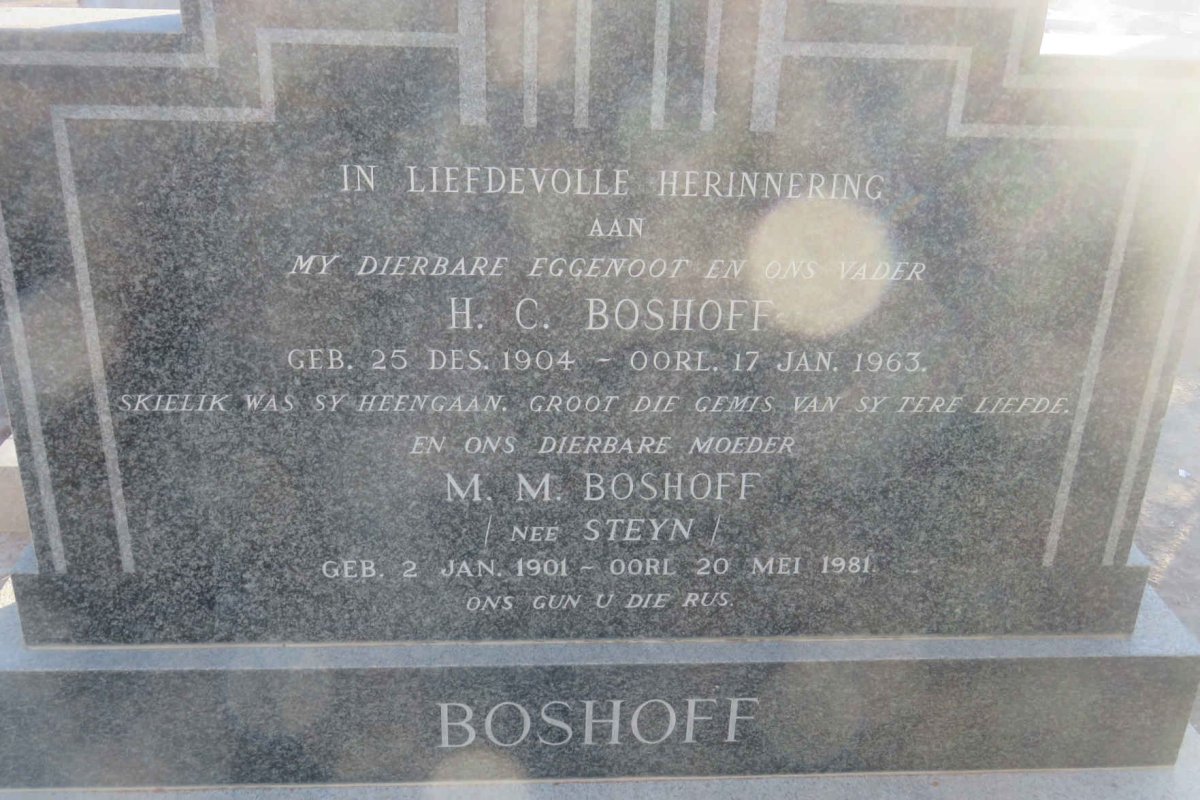 BOSHOFF H.C. 1904-1963 &amp; M.M. STEYN 1901-1981