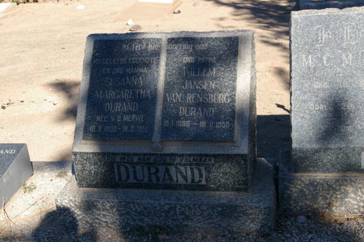DURAND Willem Jansen Van Rensburg 1896-1959 &amp; Susanna Margaretha V.D. MERWE 1898-1951