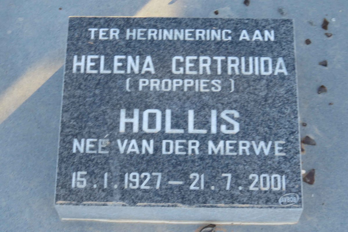 HOLLIS George 1914-1973 &amp; Helena Gertruida VAN DER MERWE 1927-2001