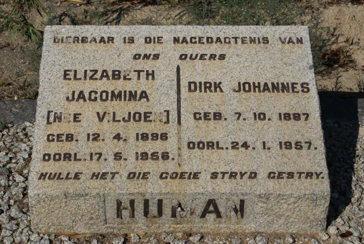 HUMAN Dirk Johannes 1887-1957 &amp; Elizabeth Jacomina VILJOEN 1896-1956