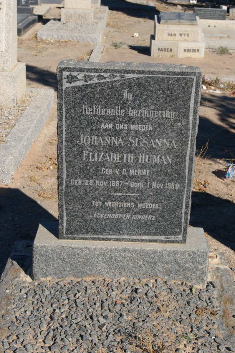HUMAN Johanna Susanna Elizabeth nee V.D. MERWE 1887-1950