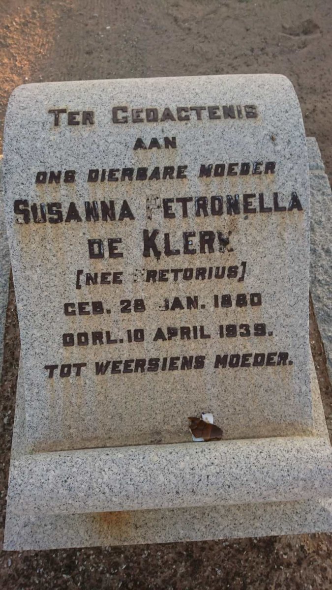 KLERK Susanna Petronella, de nee PRETORIUS 1880-1939
