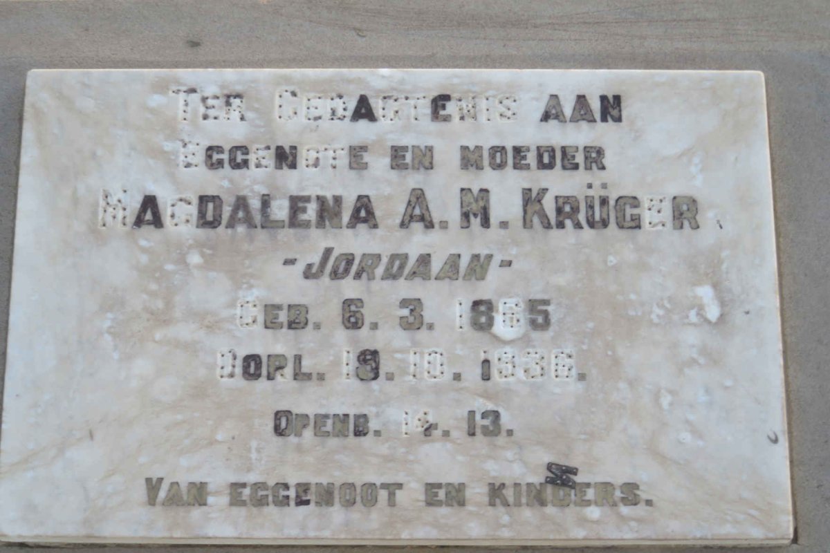 KRUGER Magdalena A.M. nee JORDAAN 1865-1936