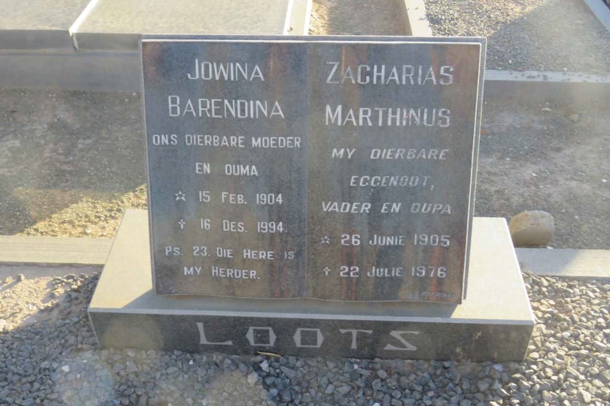 LOOTS Zacharias Marthinus 1905-1976 &amp; Jowina Barendina 1904-1994