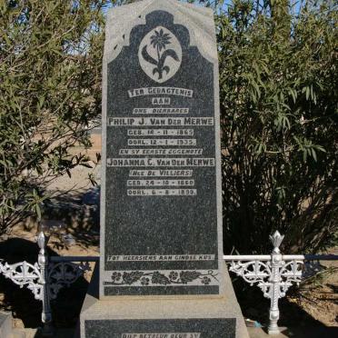 MERWE Philip J., van der 1865-1935 &amp; Johanna C. DE VILLIERS 1860-1890