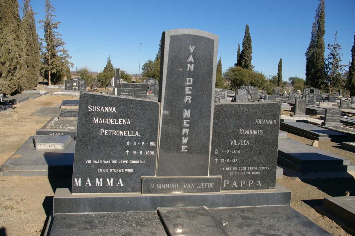 MERWE Johannes Hendrikus Viljoen, van der 1904-1971 &amp; Susanna Magdelena Petronella 1911-1998