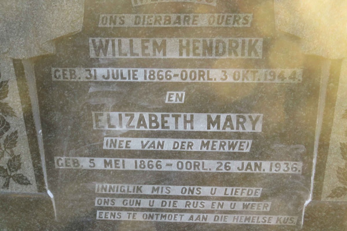 NIEKERK Willem Hendrik, van 1866-1944 &amp; Elizabeth Mary VAN DER MERWE 1866-1936